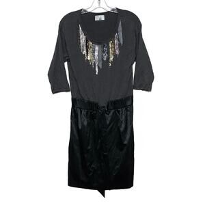 Jodi Arnold For The Limited Dress Women S Sequined Stretch Tie Waist Knit Satin